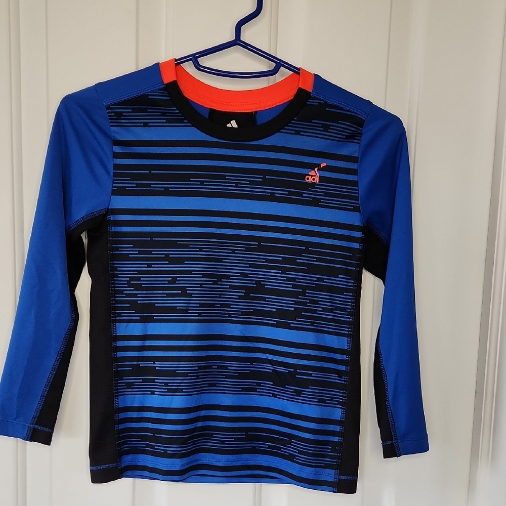 Adidas Blue and Black Striped Long Sleeve Shirt